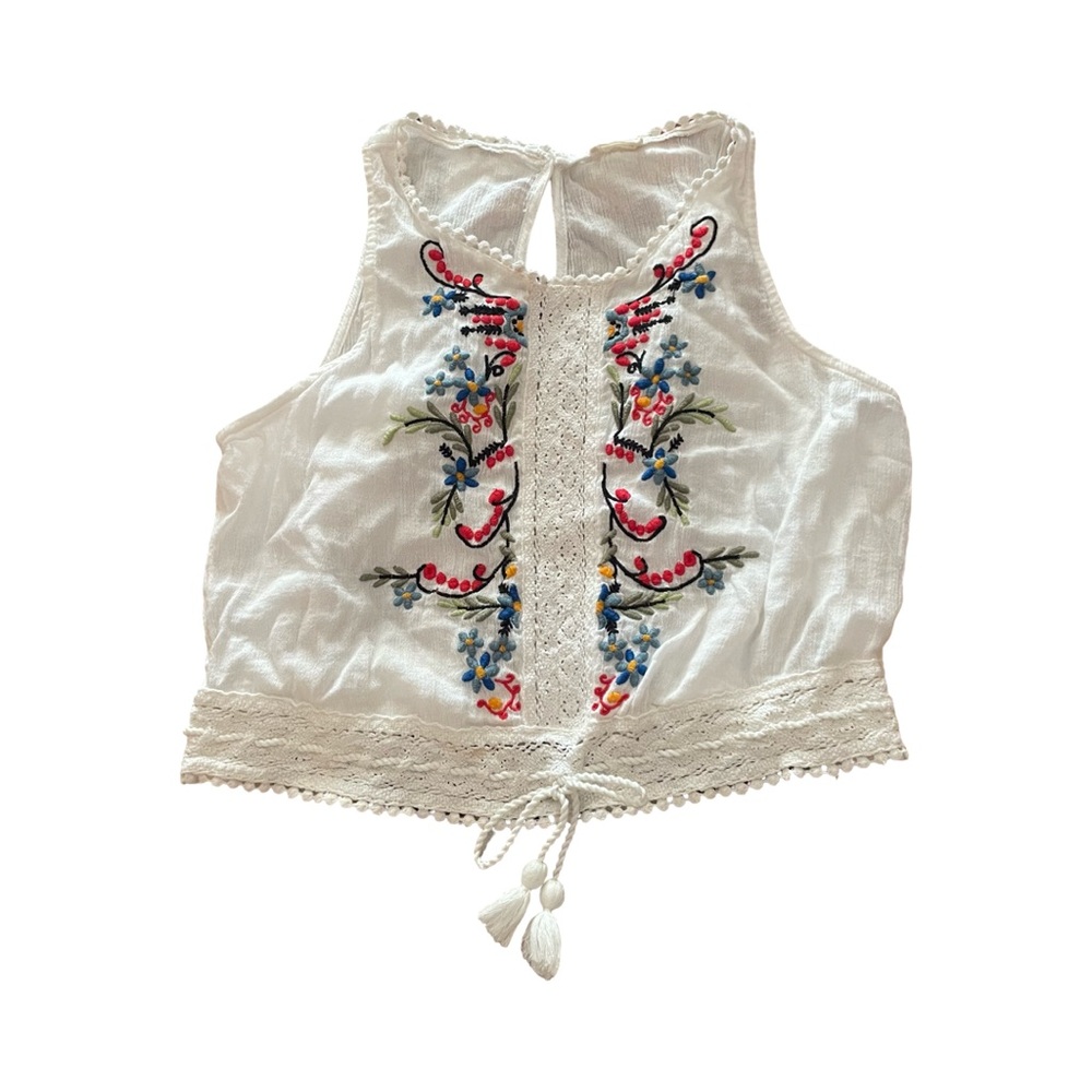 Hollister White Embroidered Crop Top